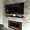 Black Wooden Shelf Fireplace Mantel Under TV