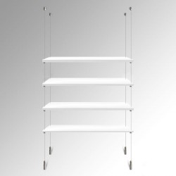 Suspended White Wooden Shelf Cable Display