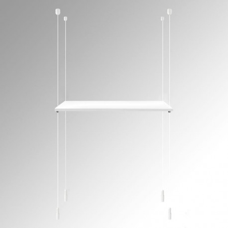 Suspended White Wooden Shelf Cable Display