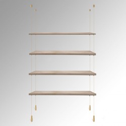 Suspended White Wooden Shelf Cable Display