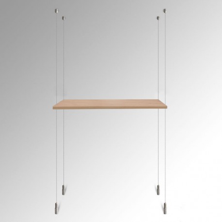 Suspended White Wooden Shelf Cable Display