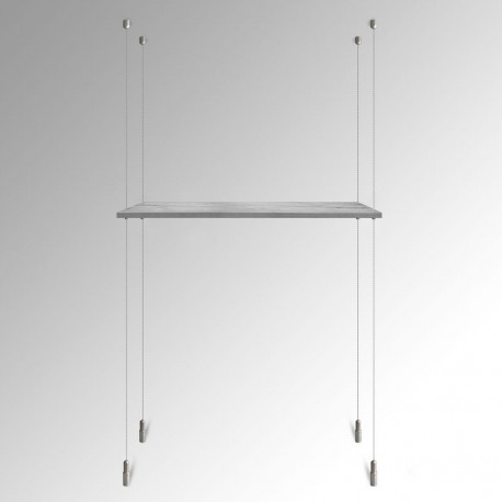 Suspended White Wooden Shelf Cable Display