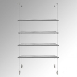 Suspended White Wooden Shelf Cable Display