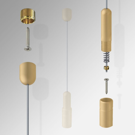 Ceiling to Floor Cable with Gold Fixings & gold brass Cable Poster Kit