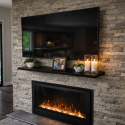 Black Wooden Shelf Fireplace Mantel Under TV  | Picture Hanging Direct