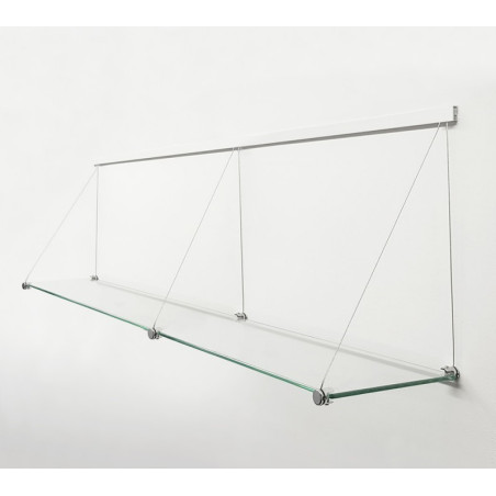 Long Glass Shelf & Cables on Clip Rail Shelving 150cm