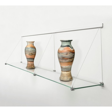 Long Glass Shelf & Cables on Clip Rail Shelving 150cm