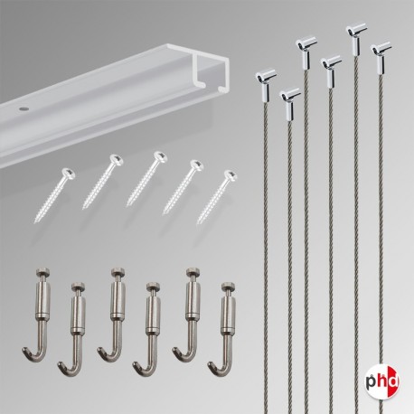 Complete 3m U-Rail Gallery Hanging System 60kg Kit (Ceiling Mounted)