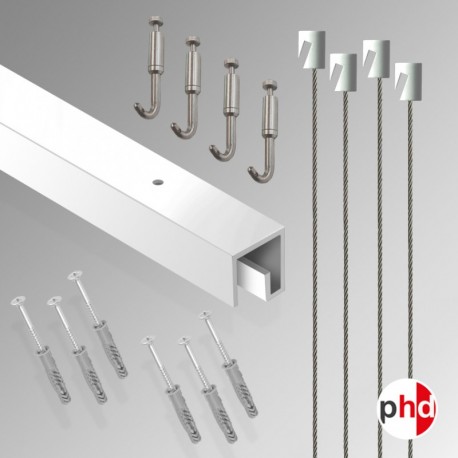 Complete 2m P-Rail Gallery Hanging System Kit 50kg (Ceiling Mounted)
