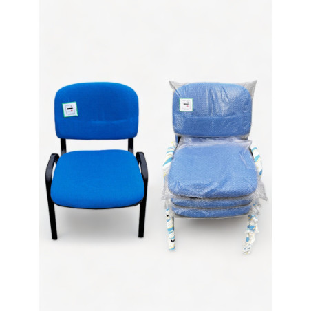 Office Stacking Chair Blue Padding with Black Legs