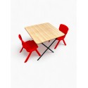 Kids Wooden Folding Table with 2 Stacking Red Chairs