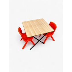 Kids Wooden Folding Table with 2 Stacking Orange Chairs