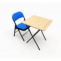 Folding Exam Table with Blue Fabric Chair Set